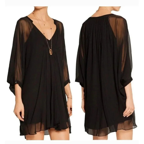 New Diane Von Furstenberg Fleurette Oversized Mini Dress Sz 0 Black Silk… - Picture 3 of 13